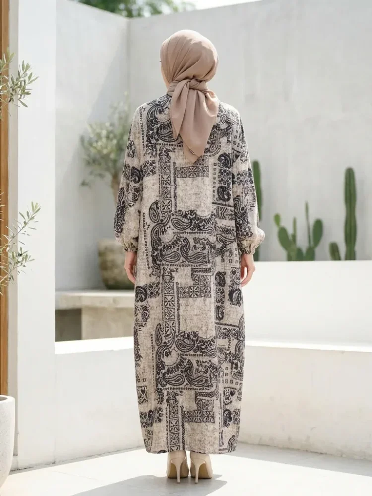 [DISKON KILAT]ASAYA Gaun panjang longgar kasual tipis bermotif dengan desain mode elegan