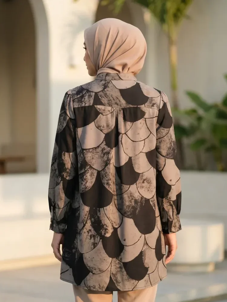 [DISKON KILAT]ASAYA Atasan kemeja lengan panjang  elegan longgar kasual cetak