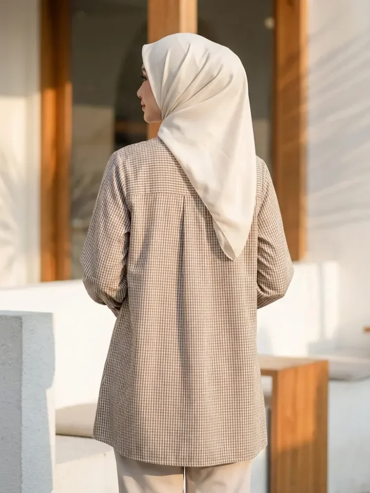 ASAYA Atasan kemeja lengan panjang  elegan longgar kasual cetak