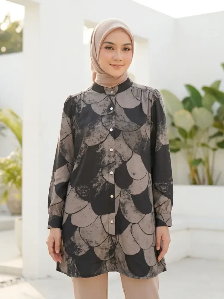 [DISKON KILAT]ASAYA Atasan kemeja lengan panjang  elegan longgar kasual cetak