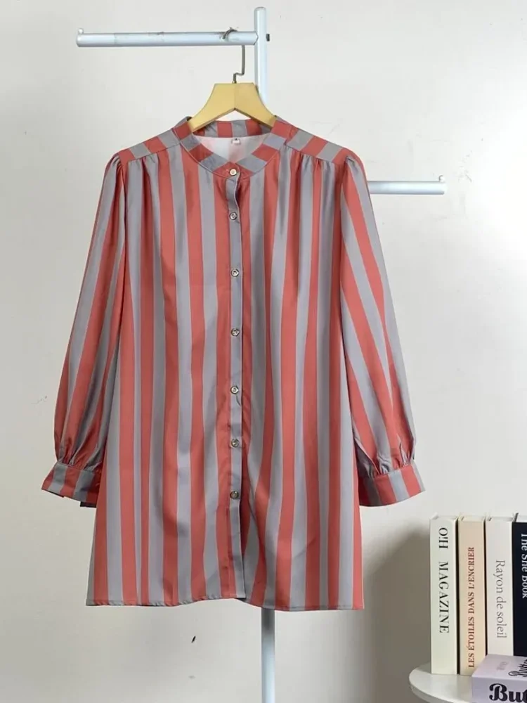 ASAYA Atasan kemeja lengan panjang  elegan longgar kasual cetak