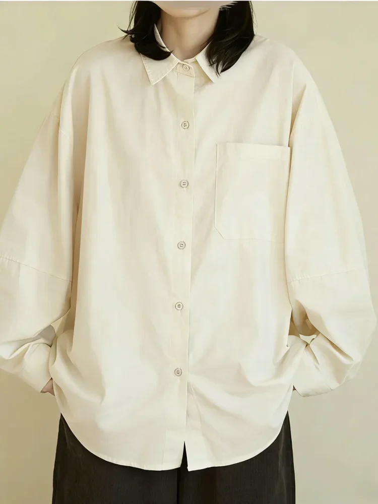 ASAYA Kemeja wanita longgar lengan panjang dengan kancing baris gaya casual