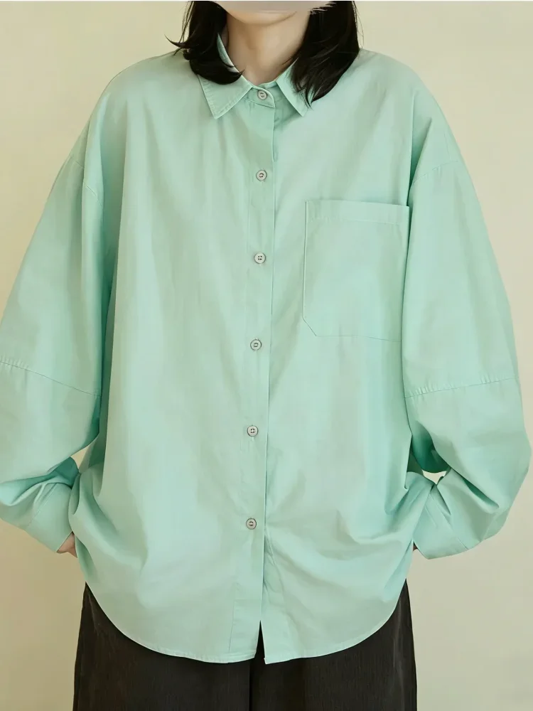 ASAYA Kemeja wanita longgar lengan panjang dengan kancing baris gaya casual