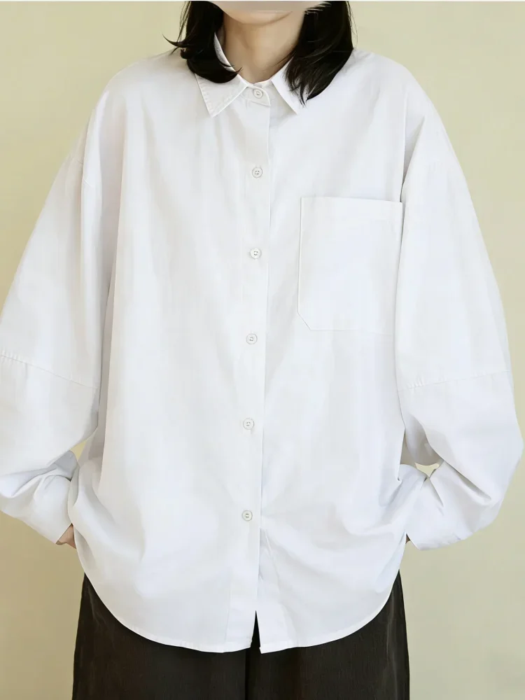ASAYA Kemeja wanita longgar lengan panjang dengan kancing baris gaya casual