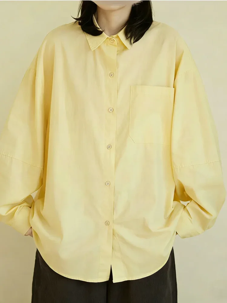 ASAYA Kemeja wanita longgar lengan panjang dengan kancing baris gaya casual