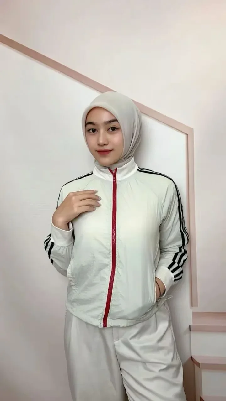 CHICMORE Atasan jaket lengan panjang longgar model warna kontras dengan risleting depan