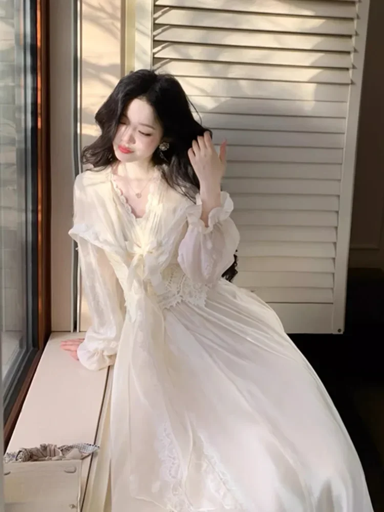 [DISKON KILAT]CHICMORE Gaun wanita dengan kerah leher v-neck lengan panjang gaya kasual