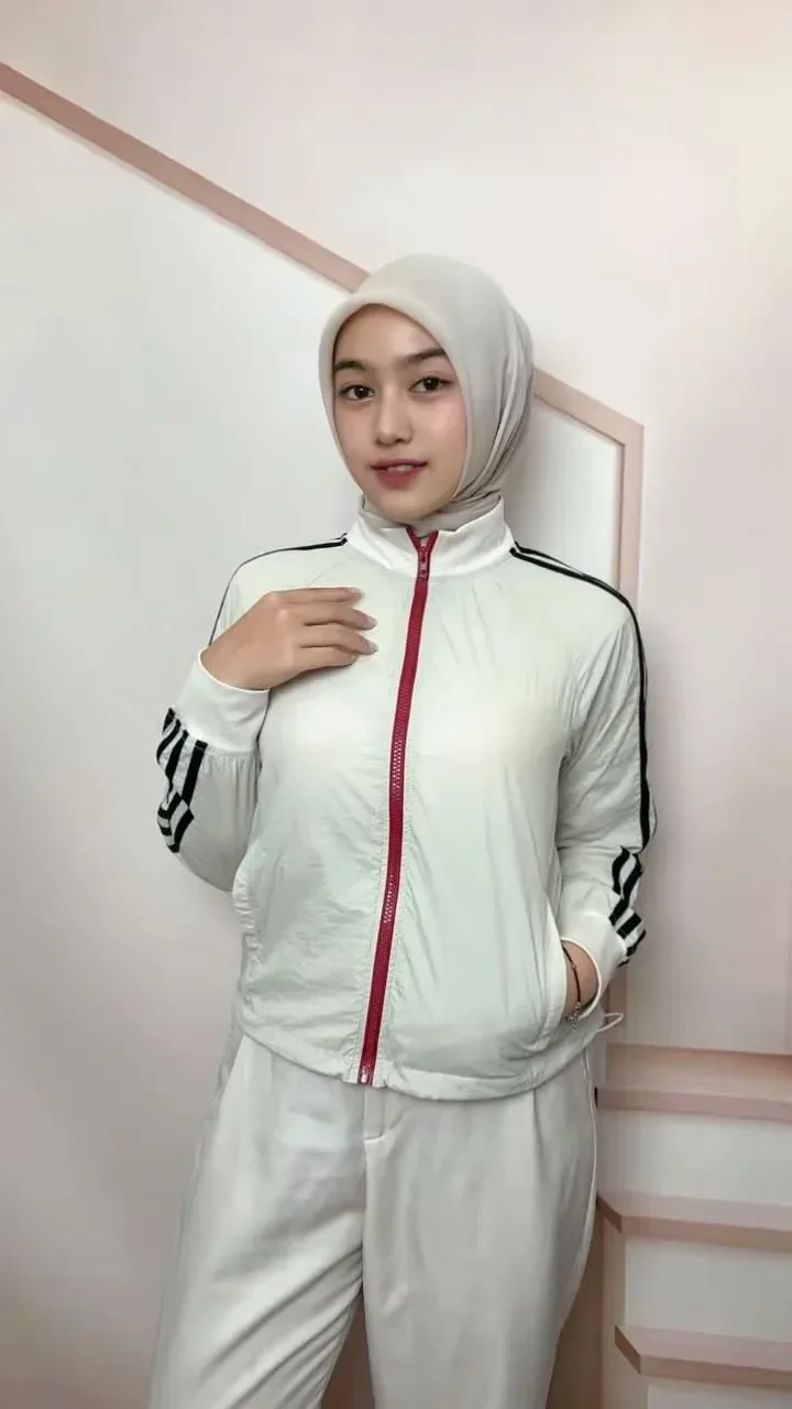 CHICMORE Atasan jaket lengan panjang longgar model warna kontras dengan risleting depan