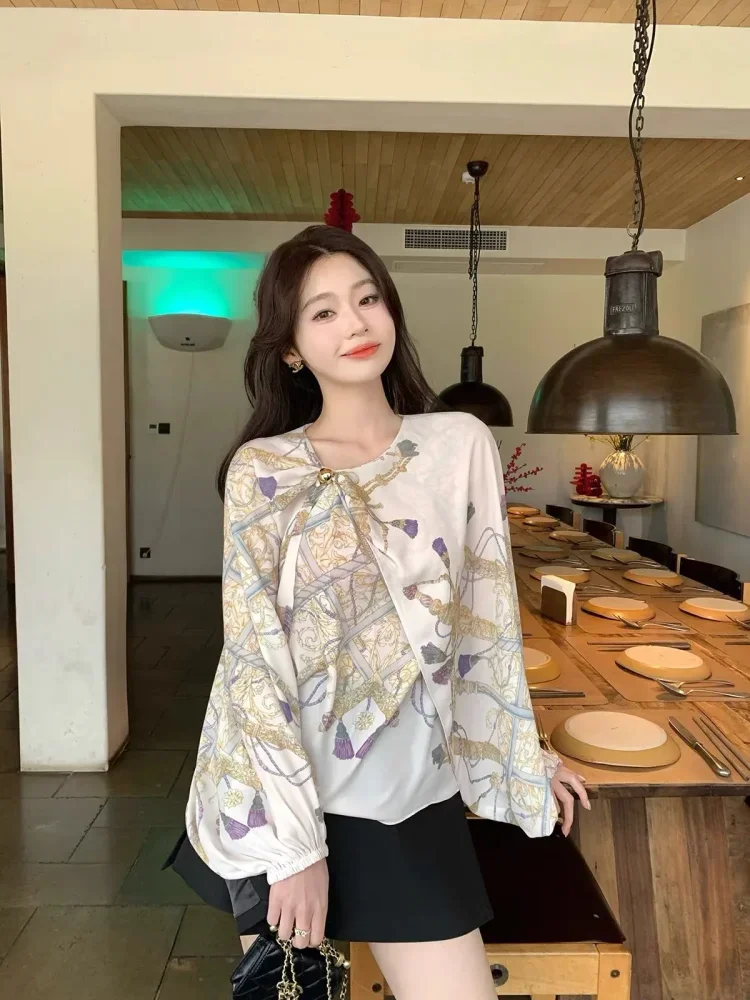 [DISKON KILAT]FADFAD Atasan kemeja dengan lengan panjang bermotif cetak gaya elegan unruk wanita
