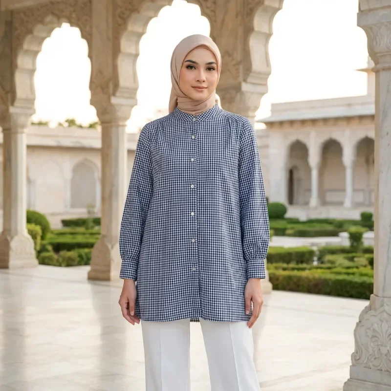ASAYA Atasan kemeja lengan panjang  elegan longgar kasual cetak