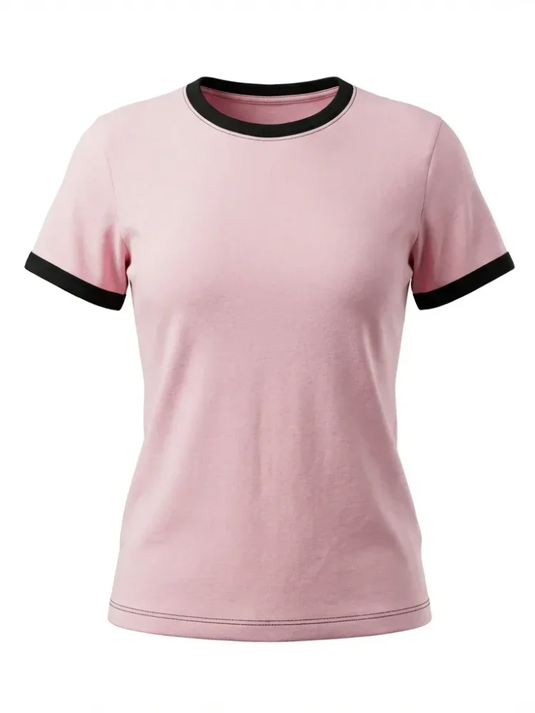 CHICMORE Kaos wanita berbahan katun campuran lembut dengan desain color block gaya kasual