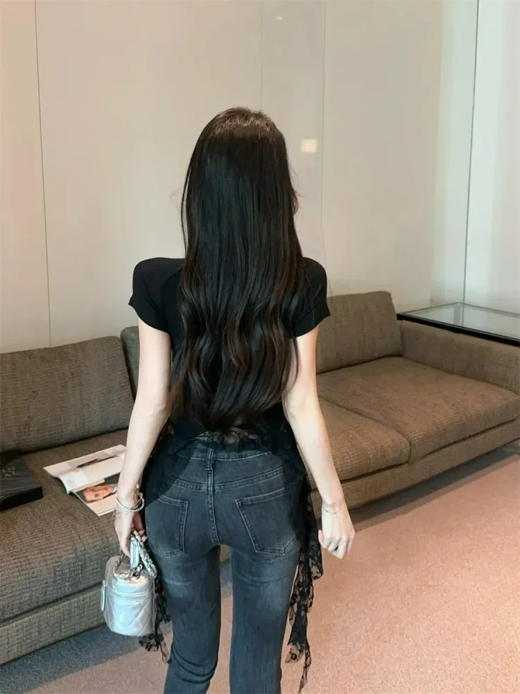 CHICMORE Atasan kaos modis lengan pendek model tidak beraturan untuk wanita