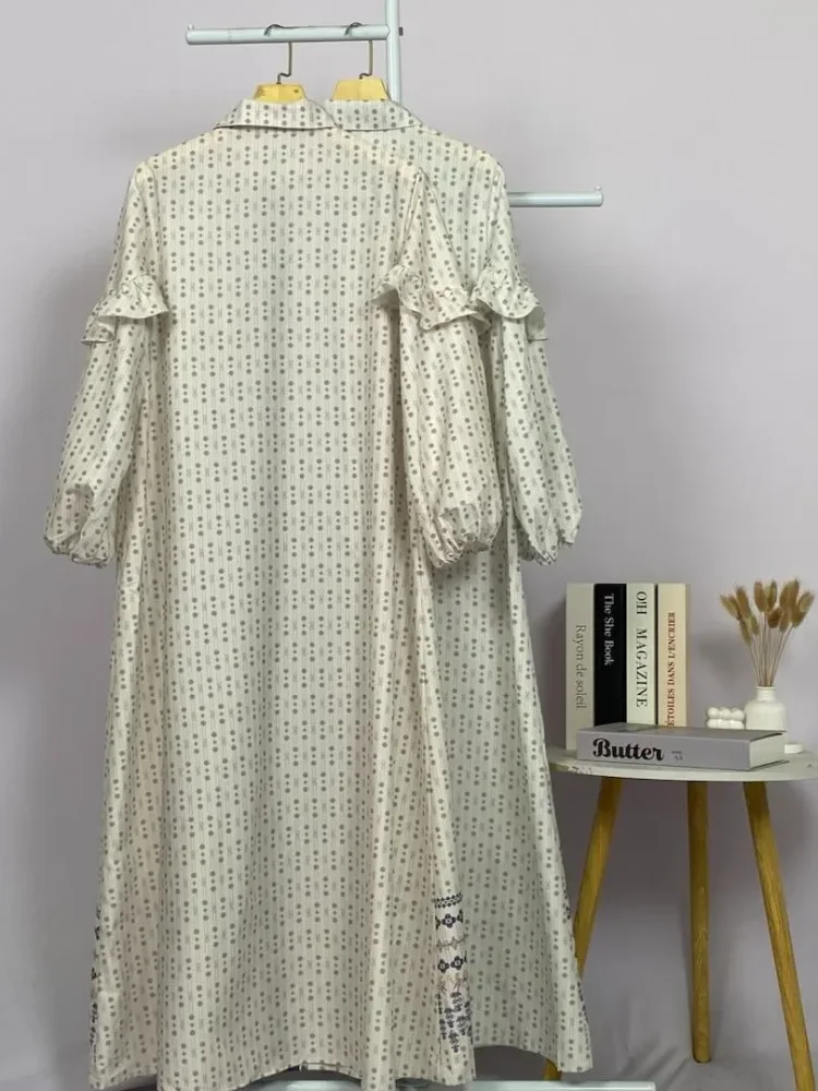 [DISKON KILAT]ASAYA Gamis kemeja motif etnik elegan – lengan panjang ruffle