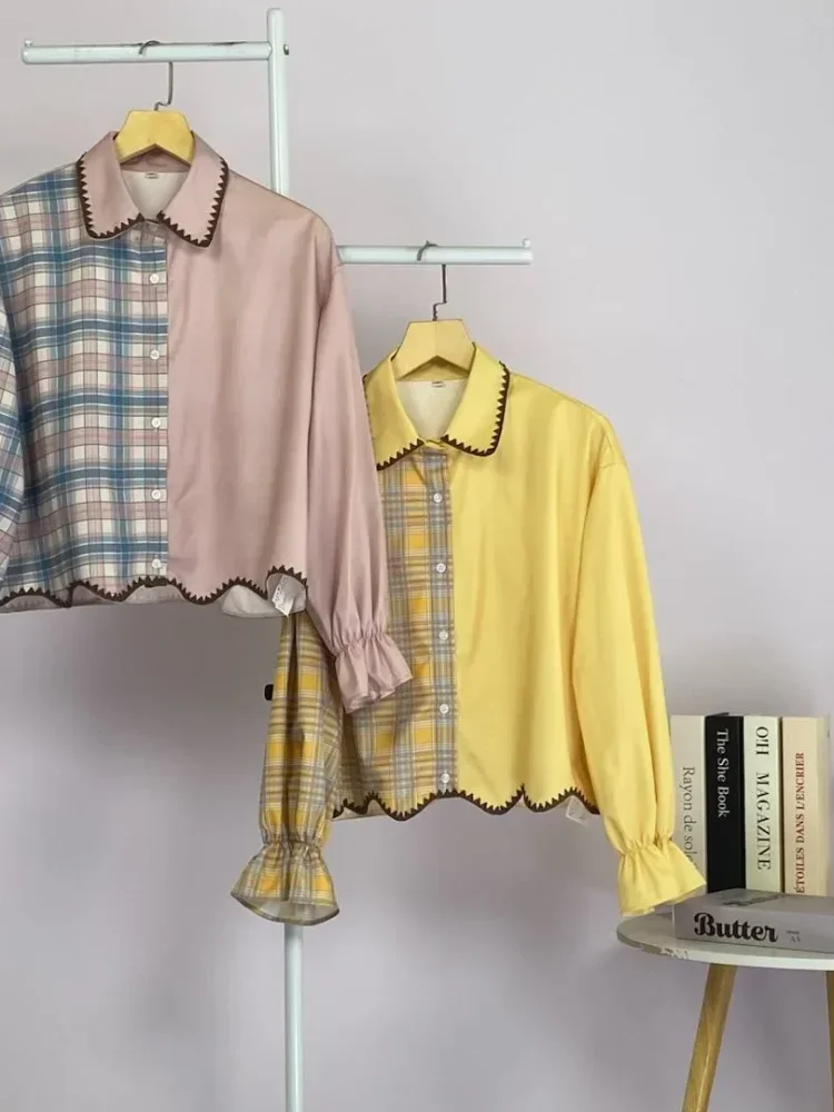 ASAYA Kemeja lengan panjang motif korea terbaru dengan bagian bawah yang tidak beraturan