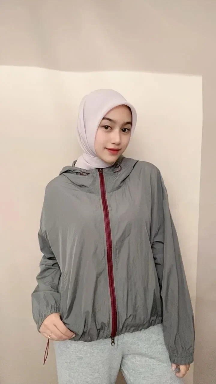 CHICMORE Atasan jaket lengan panjang longgar model warna kontras dengan risleting depan