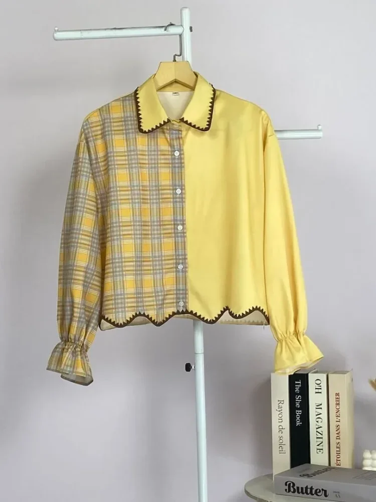 ASAYA Kemeja lengan panjang motif korea terbaru dengan bagian bawah yang tidak beraturan