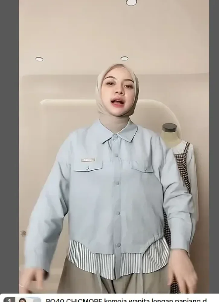 [DISKON KILAT]CHICMORE Kemeja wanita lengan panjang dengan kancing baris aktif motif kombinasi bergaris