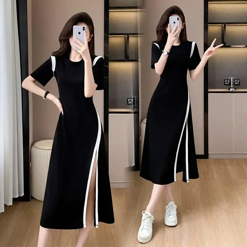 FADFAD Gaun midi gaya baru dengan lengan pendek wanita elegant