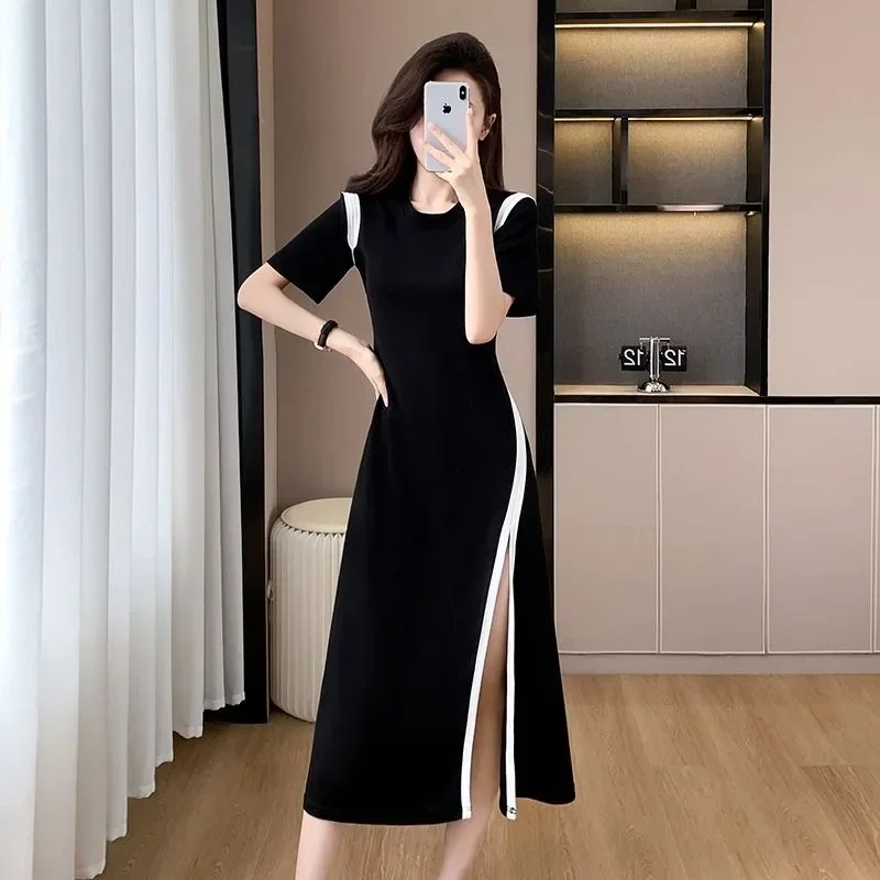 FADFAD Gaun midi gaya baru dengan lengan pendek wanita elegant