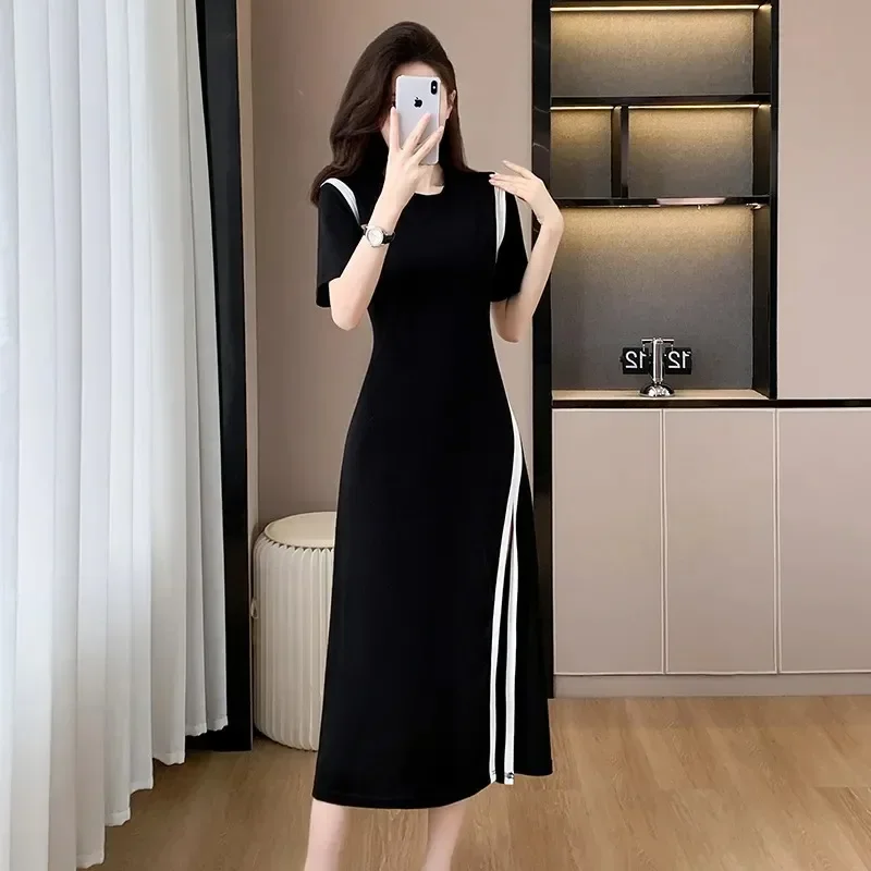 FADFAD Gaun midi gaya baru dengan lengan pendek wanita elegant