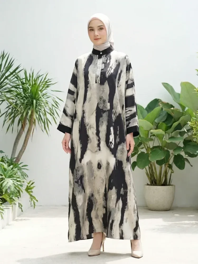 [DISKON KILAT]ASAYA Gamis wanita kekinian motif abstrak elegan trendi