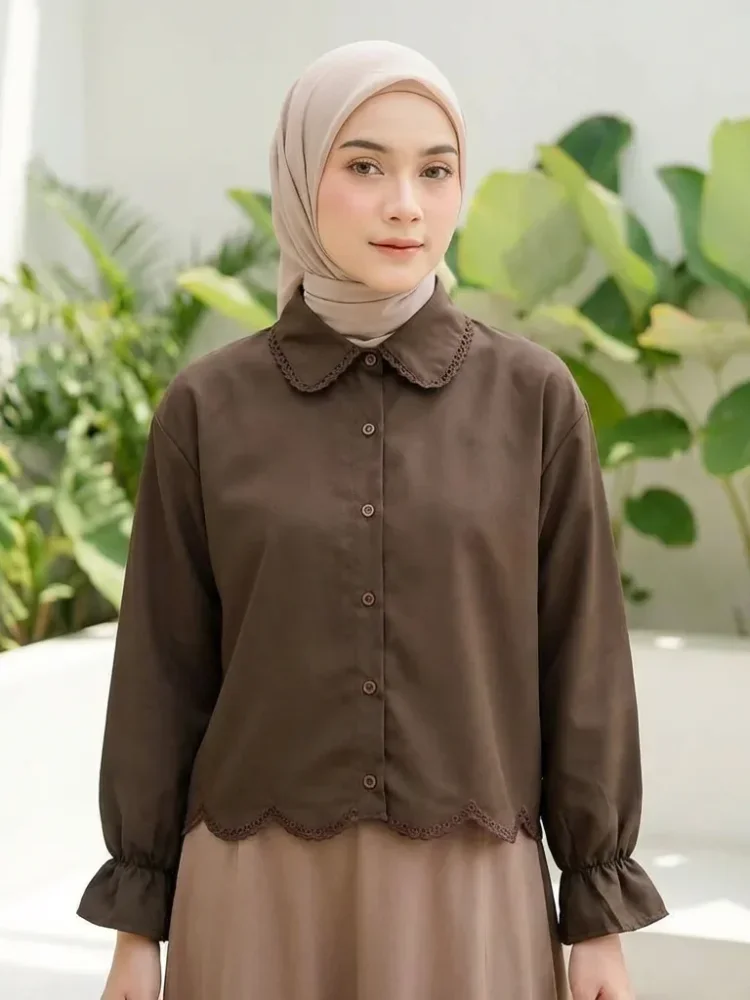 [DISKON KILAT]ASAYA Kemeja lengan panjang model korea baru, bagian bawah atasan tidak beraturan