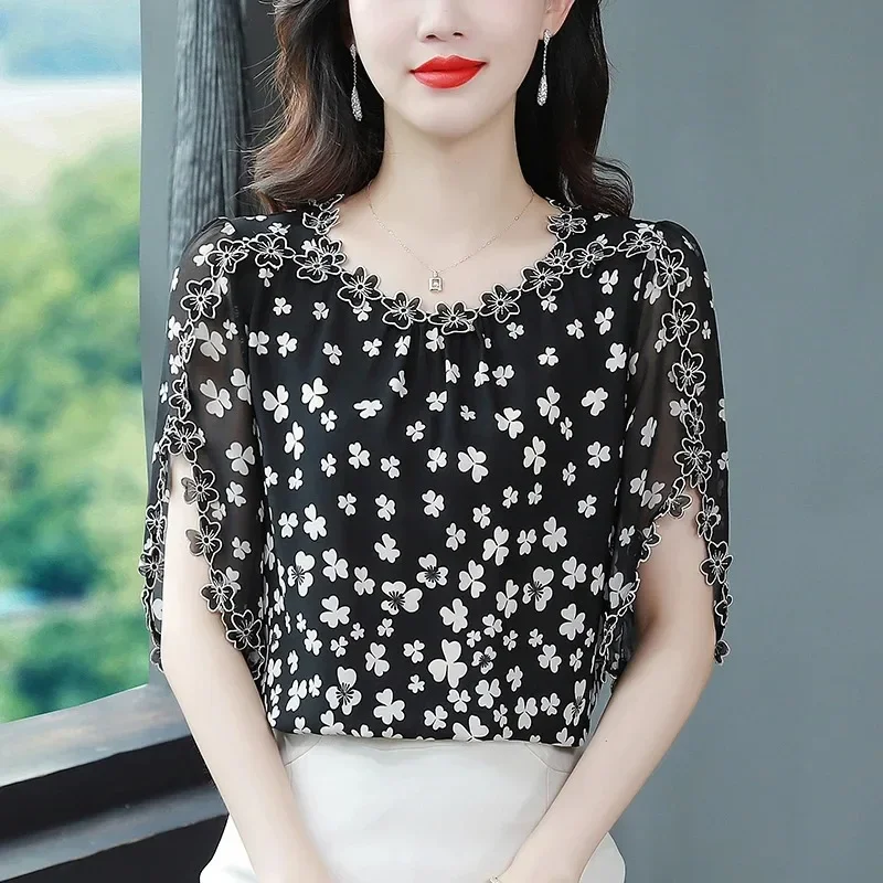 FADFAD Atasan kemeja serbaguna bermotif bunga cantik elegant untuk wanita