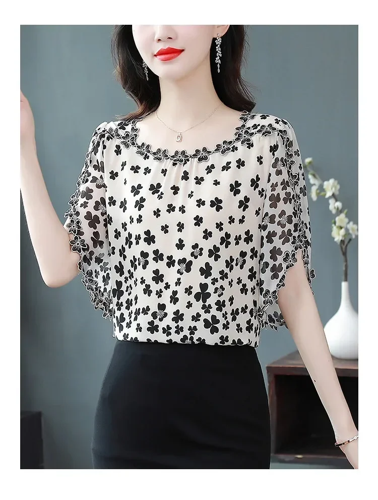 FADFAD Atasan kemeja serbaguna bermotif bunga cantik elegant untuk wanita