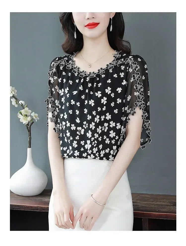 FADFAD Atasan kemeja serbaguna bermotif bunga cantik elegant untuk wanita