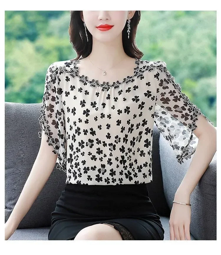 FADFAD Atasan kemeja serbaguna bermotif bunga cantik elegant untuk wanita