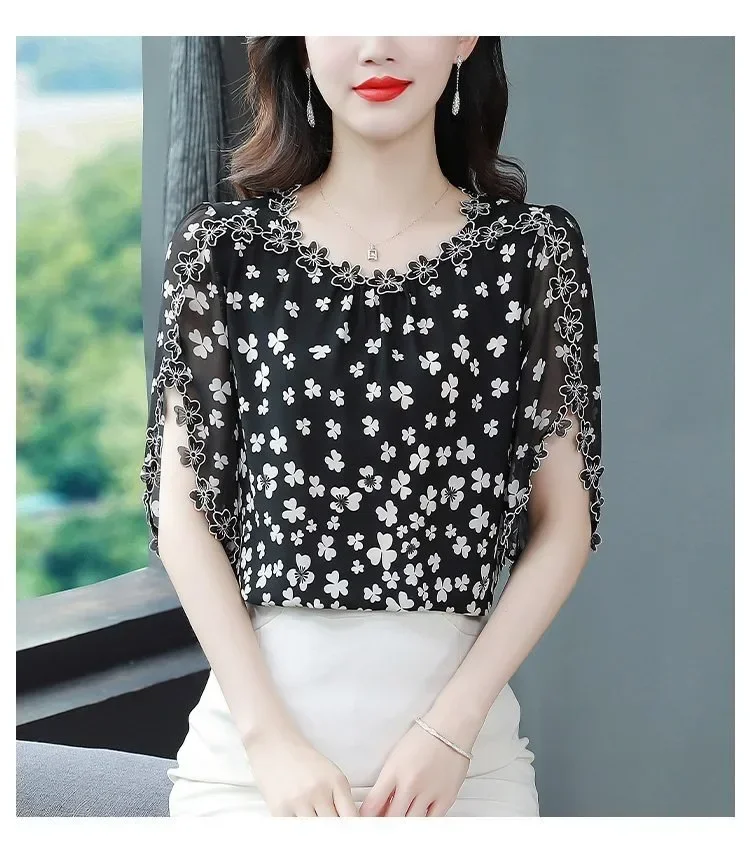 FADFAD Atasan kemeja serbaguna bermotif bunga cantik elegant untuk wanita